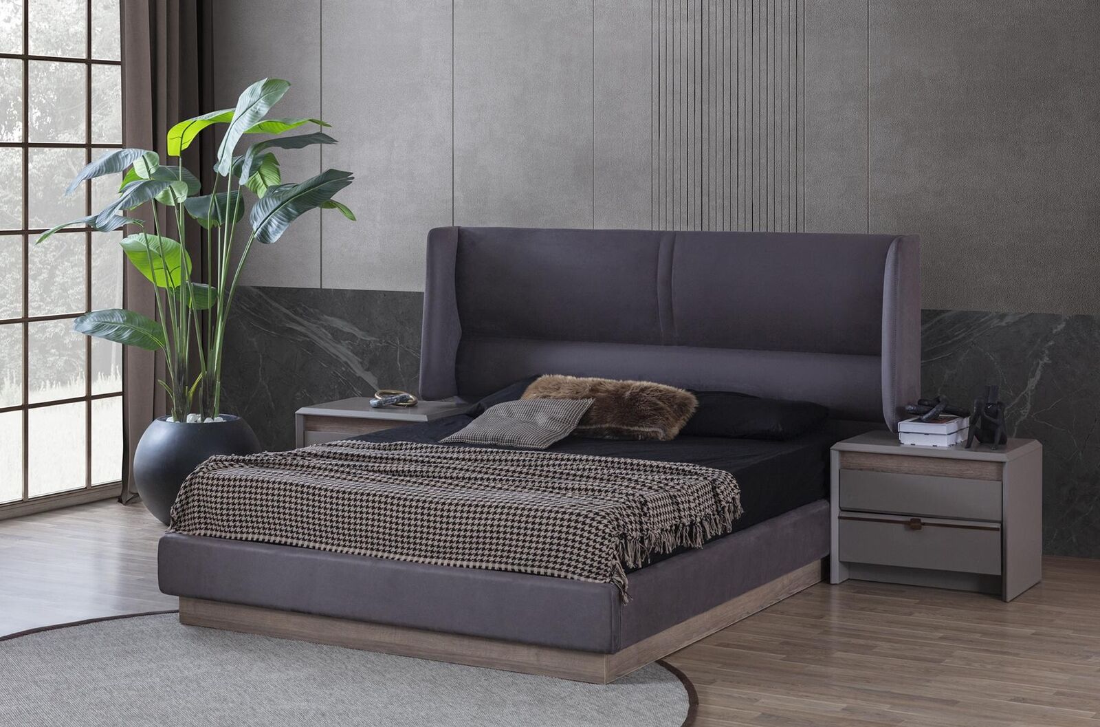 Schlafzimmer Set Luxus Komplettes Bett 2x Nachttisch Modern 3tlg Neu