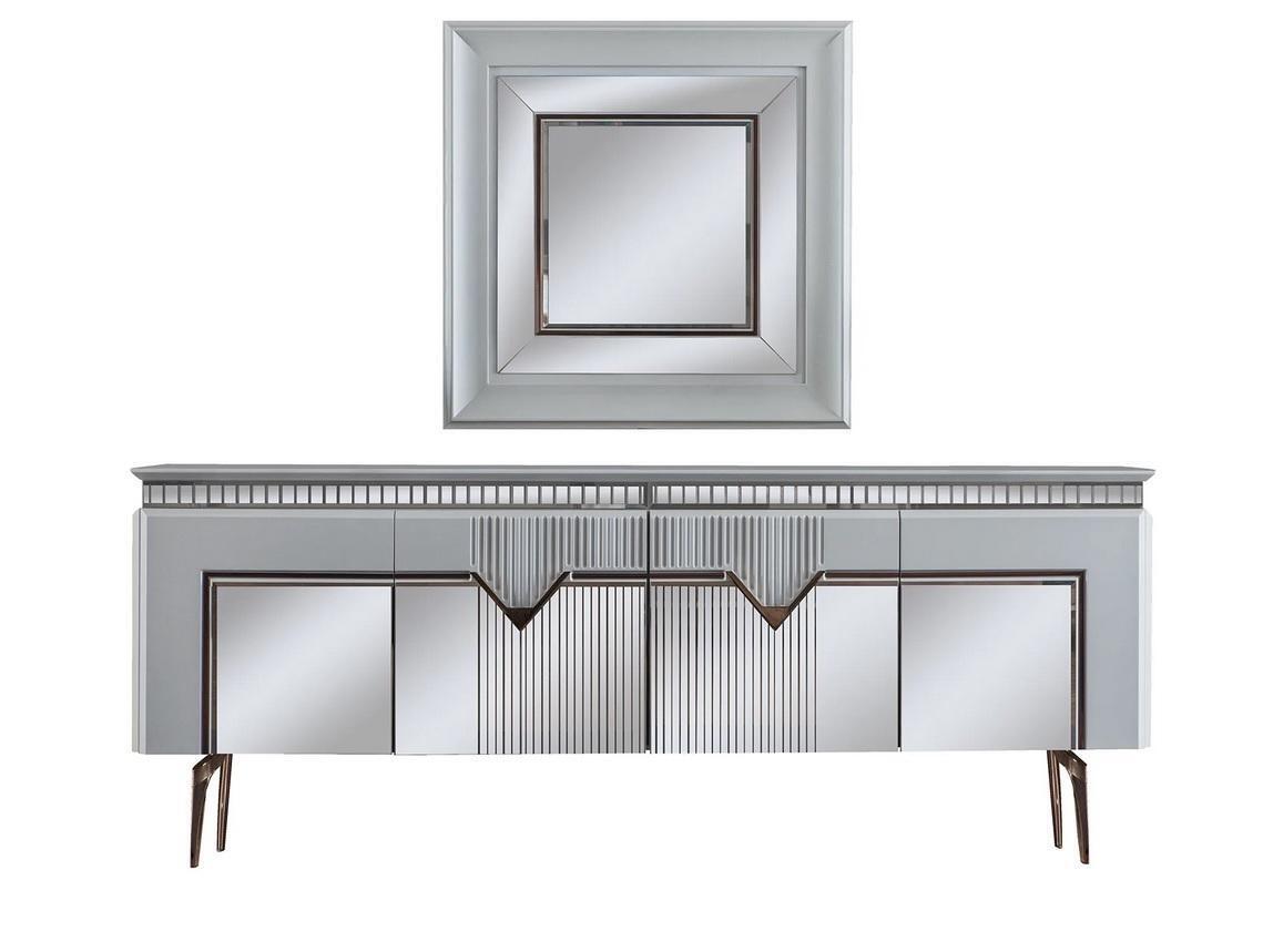 Designer Esszimmer Set Besteht aus 2tlg. Sideboard Spiegel Kommode Silber
