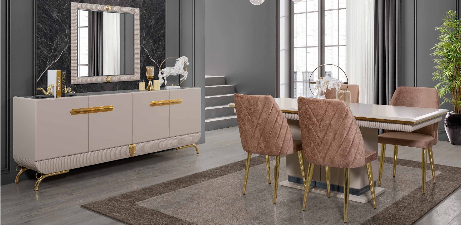 Exklusive Edelstahl Esszimmer Möbel Esszimmer Garnitur Kommode Spiegel