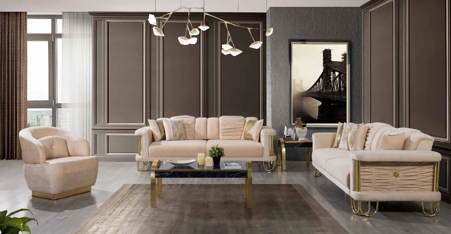 Moderne Beige Sofagarnitur 3+3+1 Sitzer Designer Polstersessel Möbel