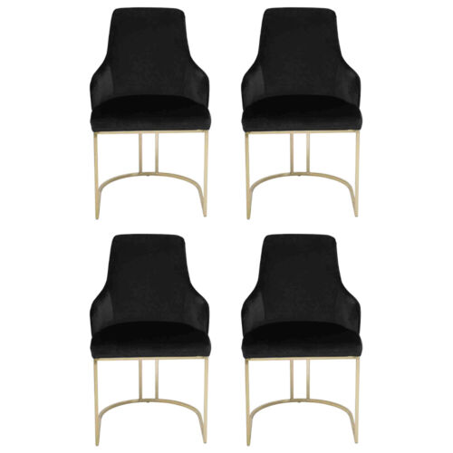 Designer Schwarze 4x Metallstühle Luxuriöse Edelstahl Polster Möbel