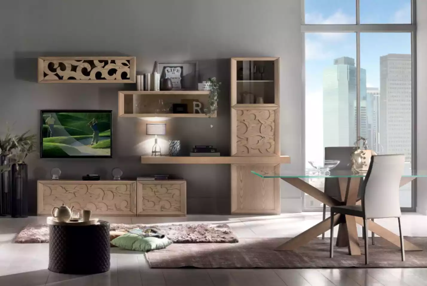 Wohnwand Holz Stil Klassische Italienische Wohnzimmer Möbel Schrank