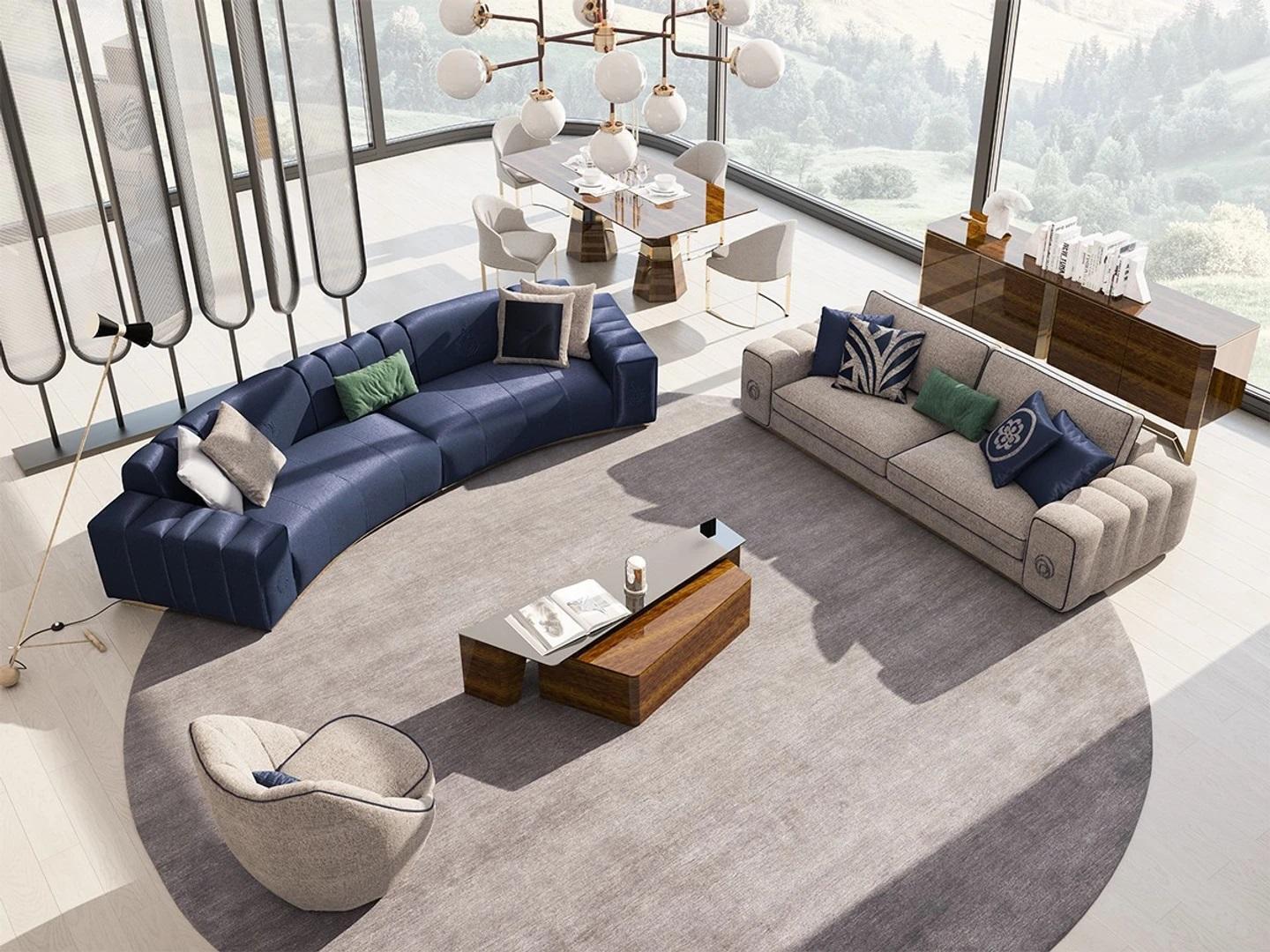 Wohnzimmer Set 4tlg Luxus Möbel Holz Couchtisch Modern Sofagarnitur Polstermöbel