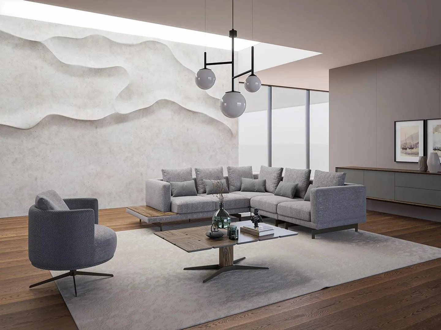 Luxus Garnitur Textil Polstersofa L-Form Möbel Wohnzimmer Couchtisch