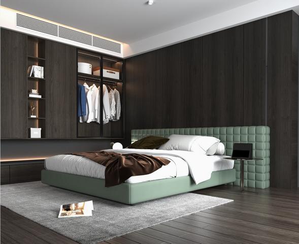 Modernes Bett Grün Gewebtes Kopfteil Polster Design Elegantes Schlafzimmer