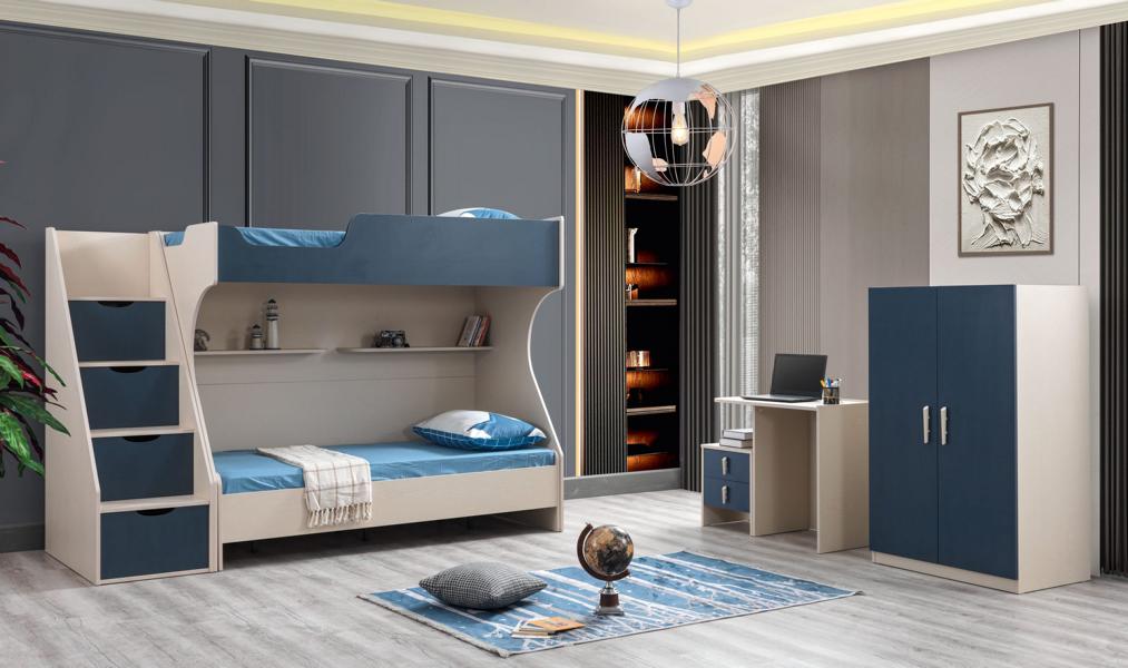 Kinderbett Blau aus Holz mit modernem Design
