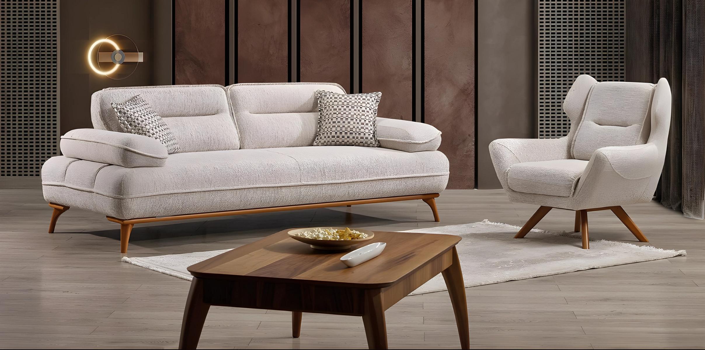 Moderner weißer Stoffsofa und Sessel im eleganten Wohnzimmer Set