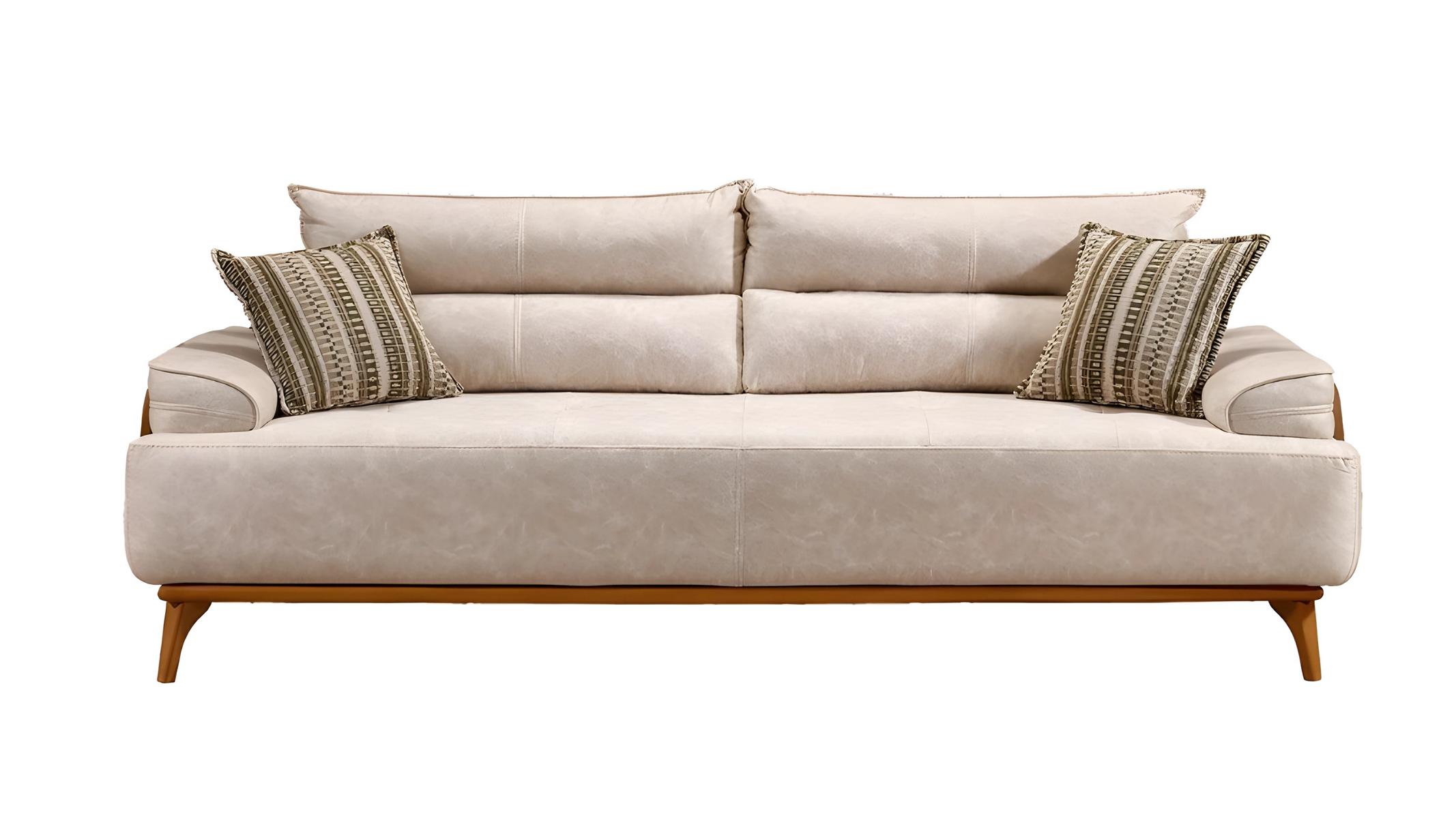 Elegantes weißes Stoffsofa mit Holzrahmen für modernes Wohnzimmer