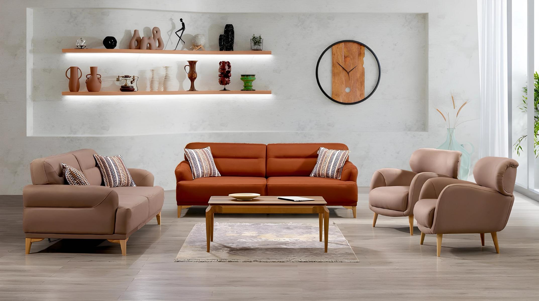 Beige Stoffsofa-Set mit Holzrahmen modern und elegant