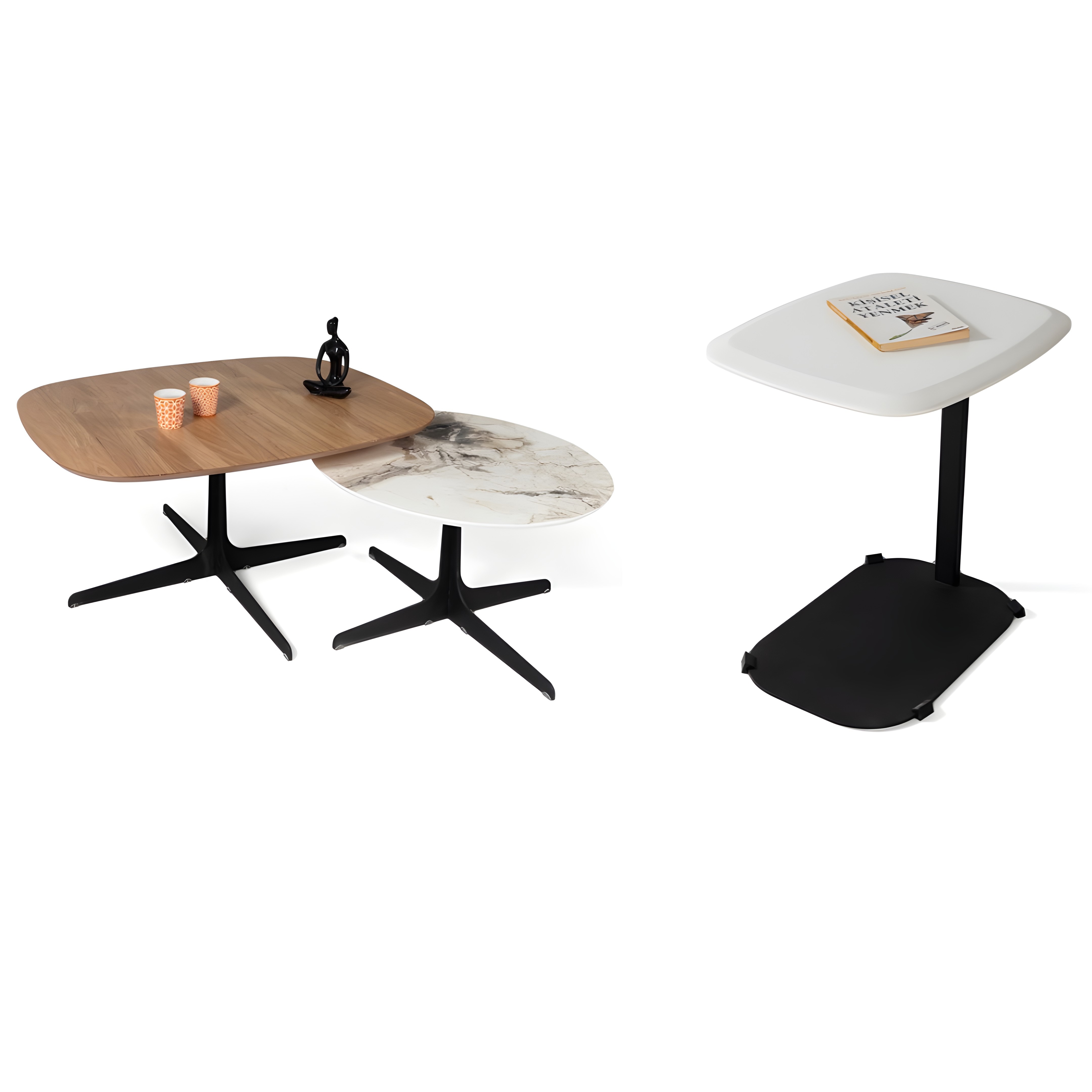 Rechteckiger Couchtisch und Beistelltische im zeitgenössischen Stil