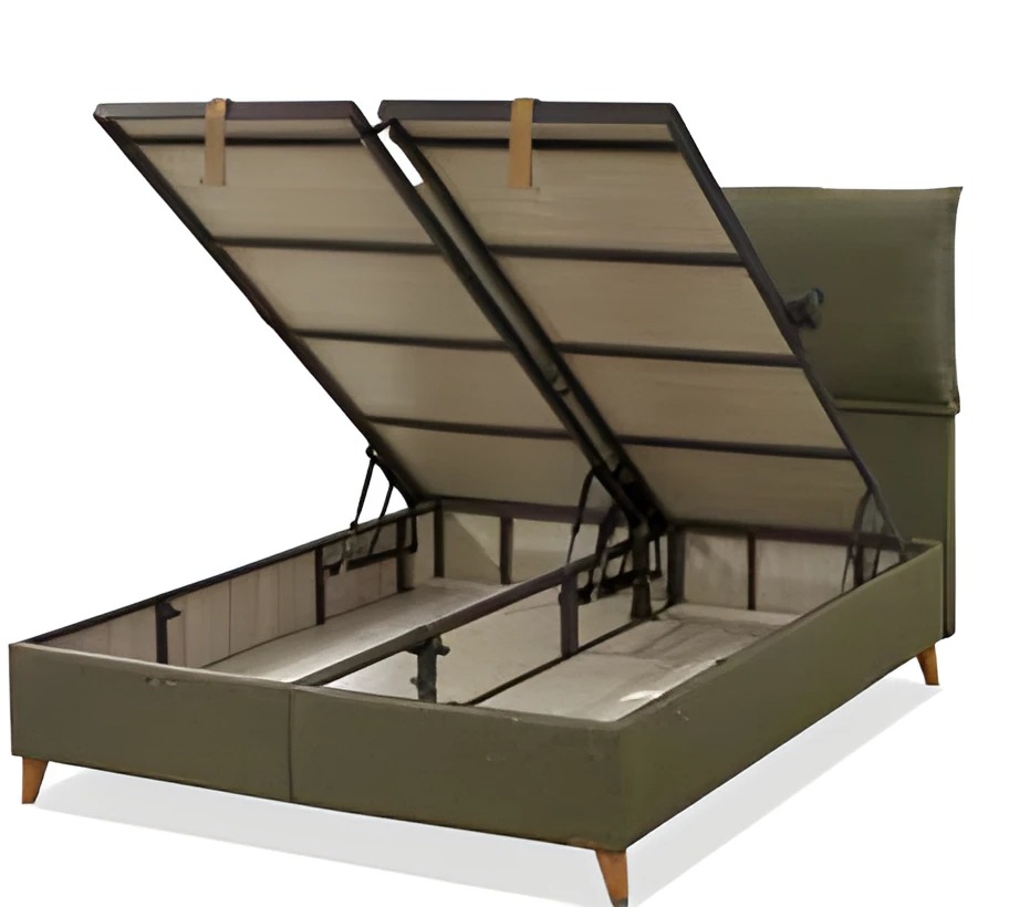 Grünes modernes Bett aus Holz und Textil