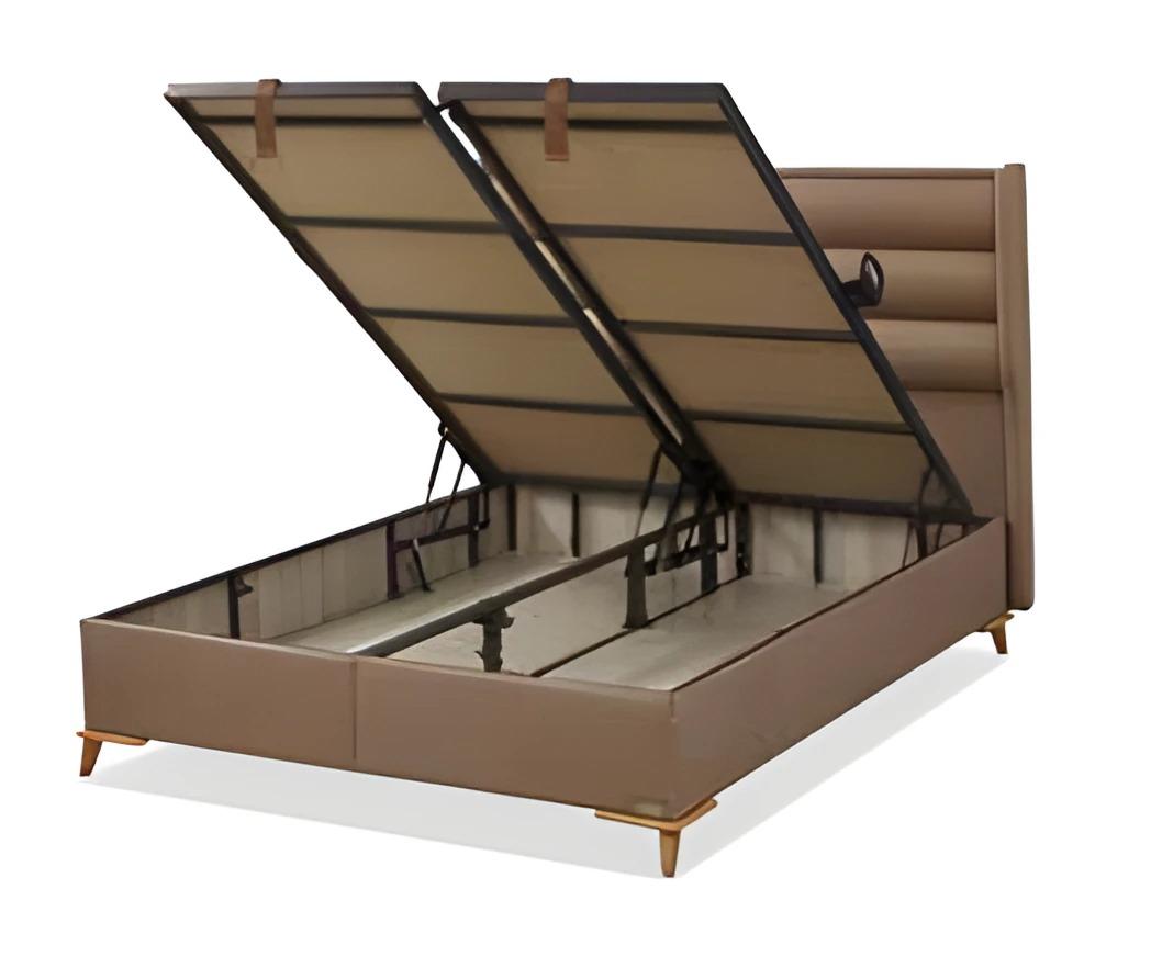 Braunes Polsterbett aus Holz und Textil im eleganten Design