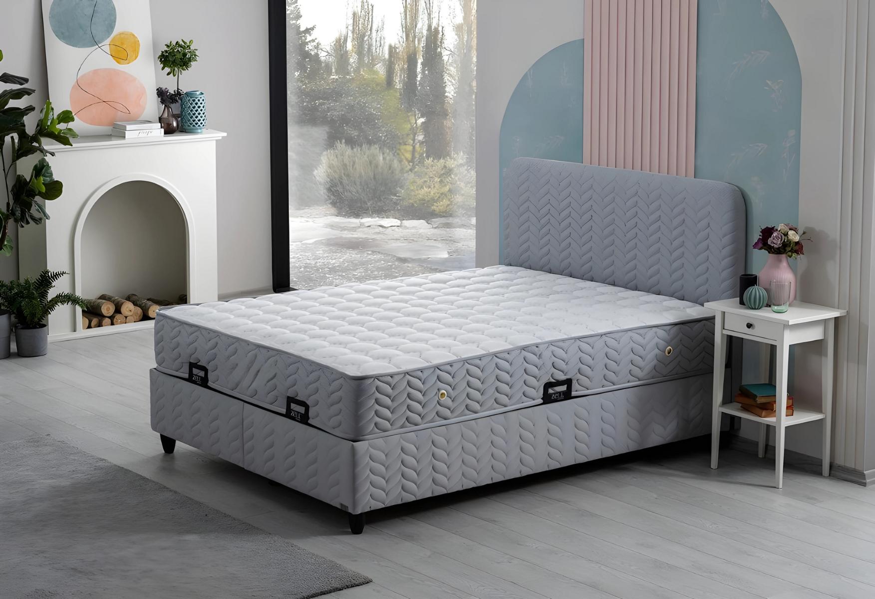 Grau modernes Bett mit Matratze aus Holz und Textil