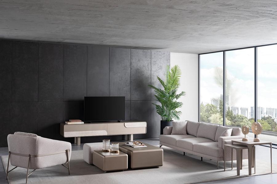 Wohnzimmer Möbelset mit beige Textilbezug modern und stilvoll