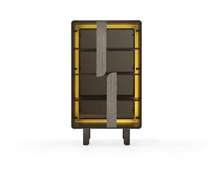 Holz Vitrine in Beige modern elegante Aufbewahrungsschrank