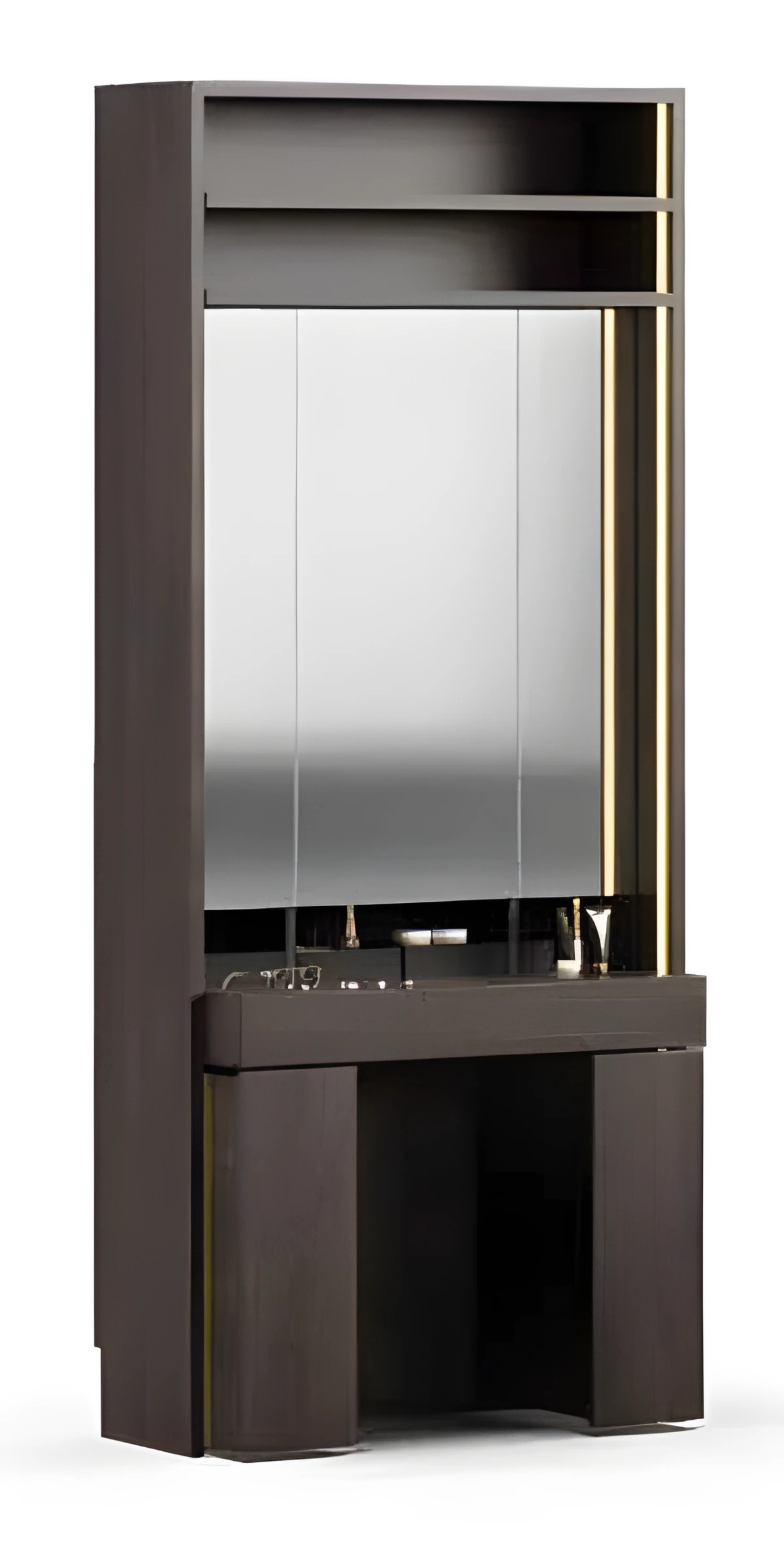 Eleganter grauer Schminktisch aus Holz mit Spiegel