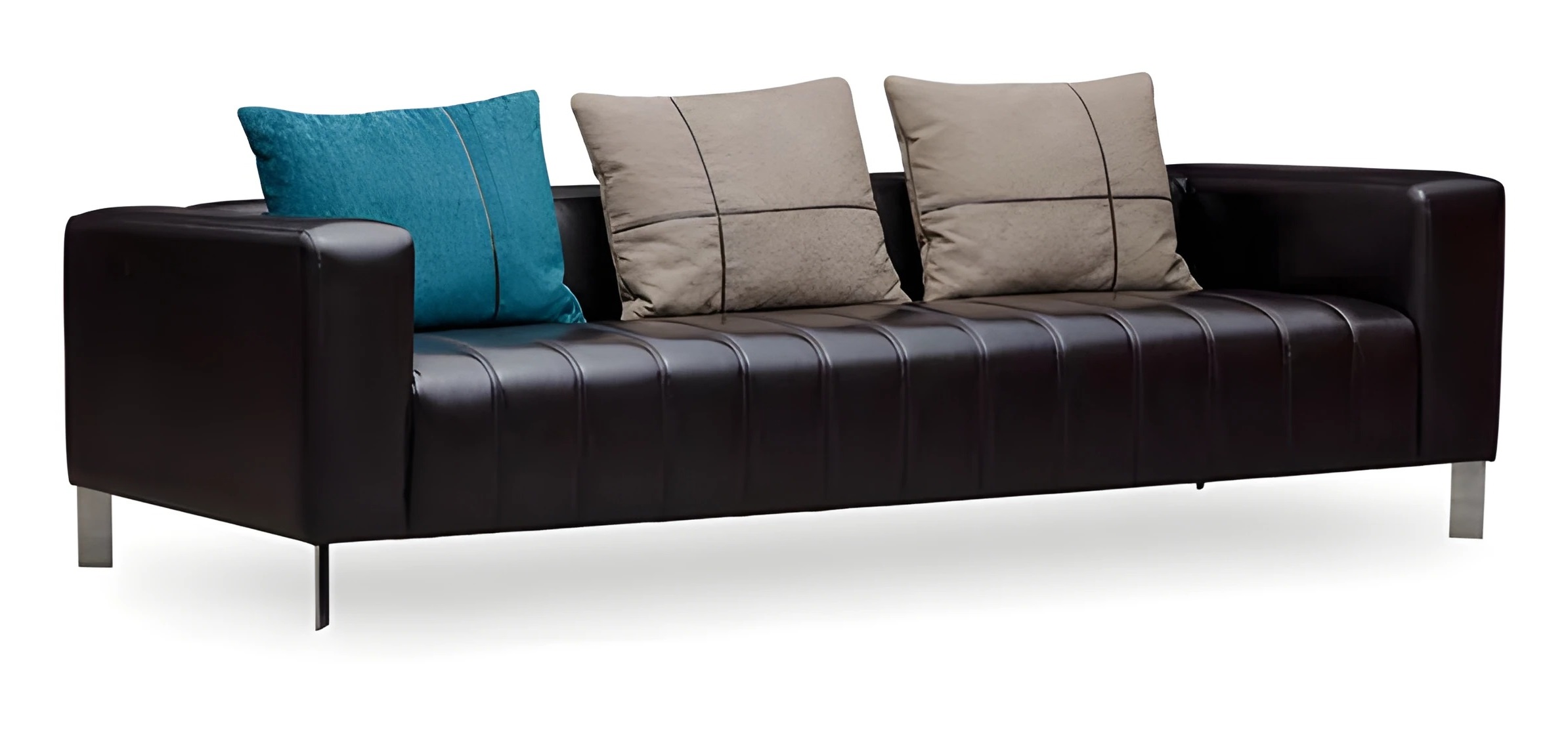 Elegantes schwarzes Kunstleder 3-Sitzer Sofa im modernen Stil