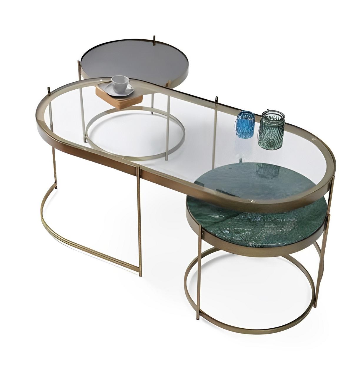 Eleganter Couchtisch mit integriertem Beistelltisch-Design Oval