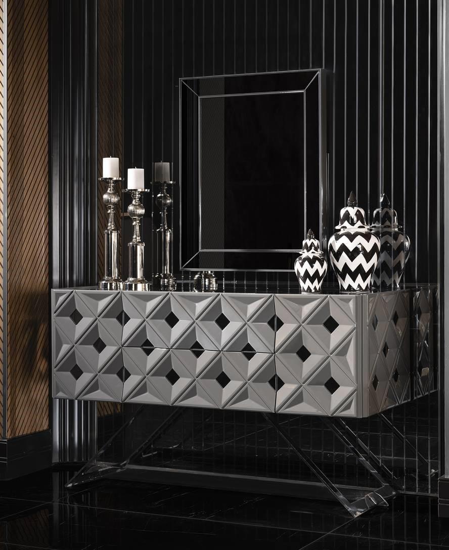 Eleganter grauer Schminktisch mit Spiegel aus Holz