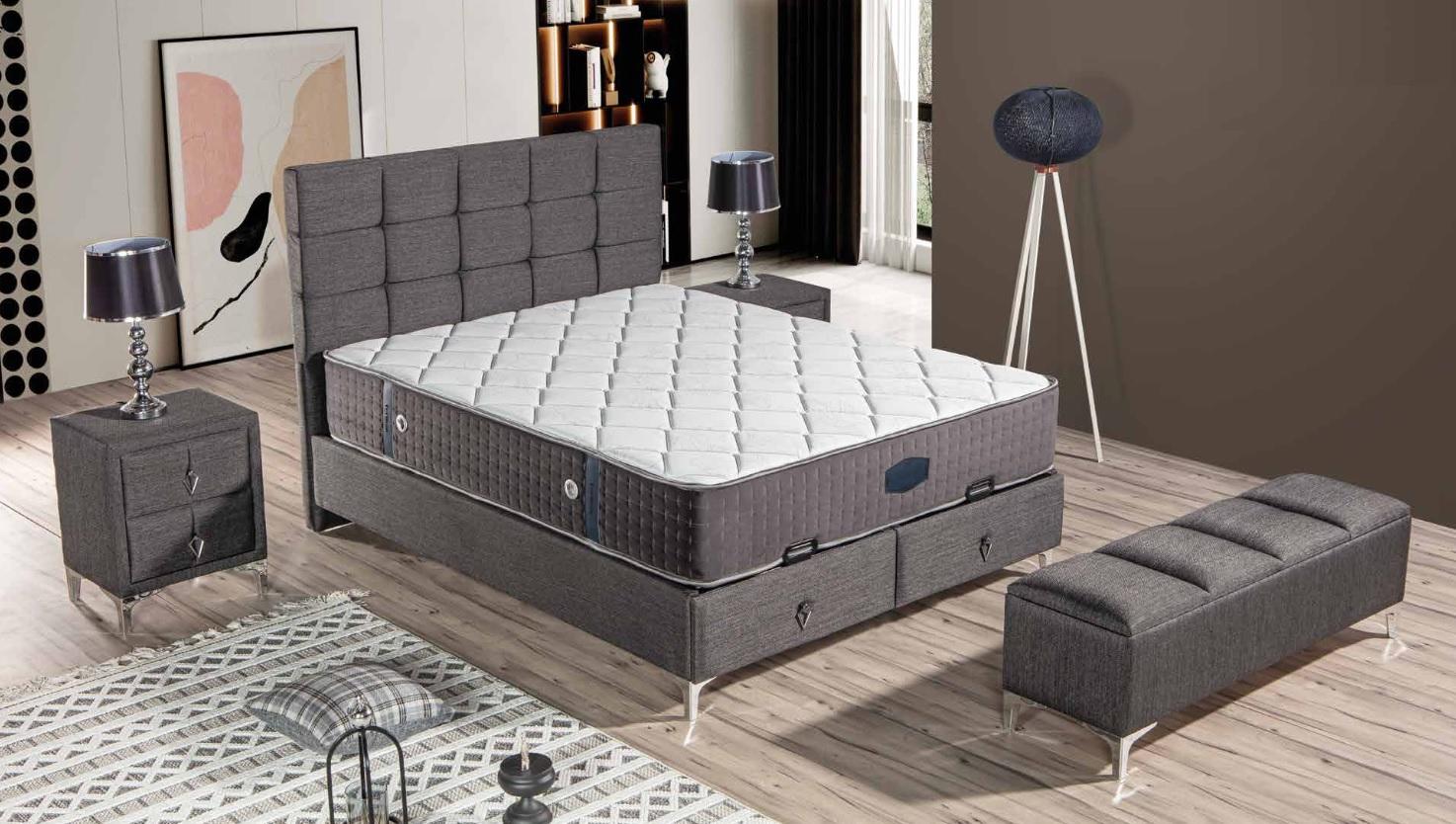 Grau modernes Bett mit Matratze aus Textil und Edelstahl