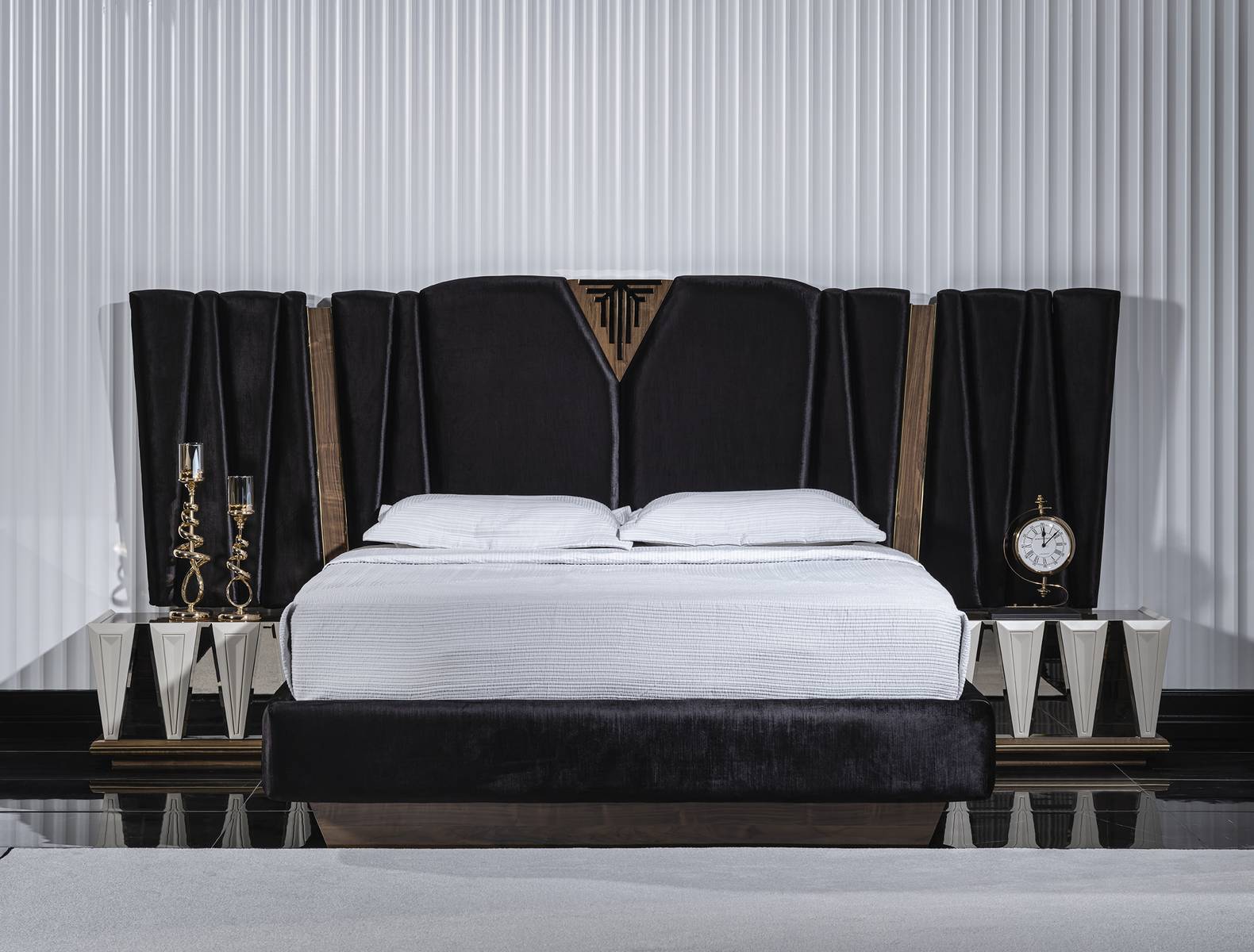 Schwarz Modernes Schlafzimmer-Set aus Holz mit stilvollen Nachttischen