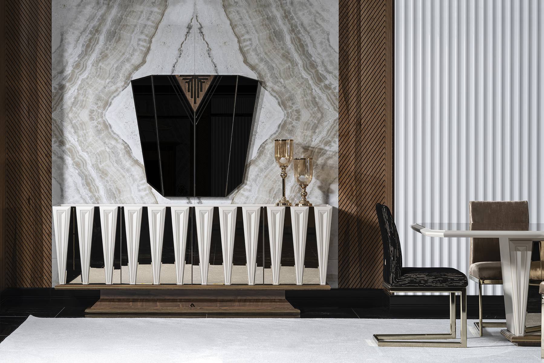 Elegantes weißes Sideboard mit Spiegel in modernem Design