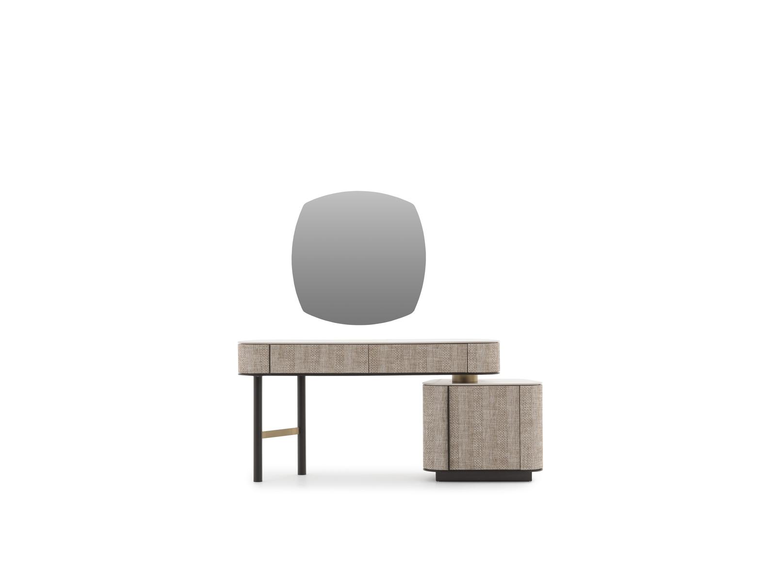 Eleganter Beiger Schminktisch aus Holz mit großem Spiegel und Stauraum