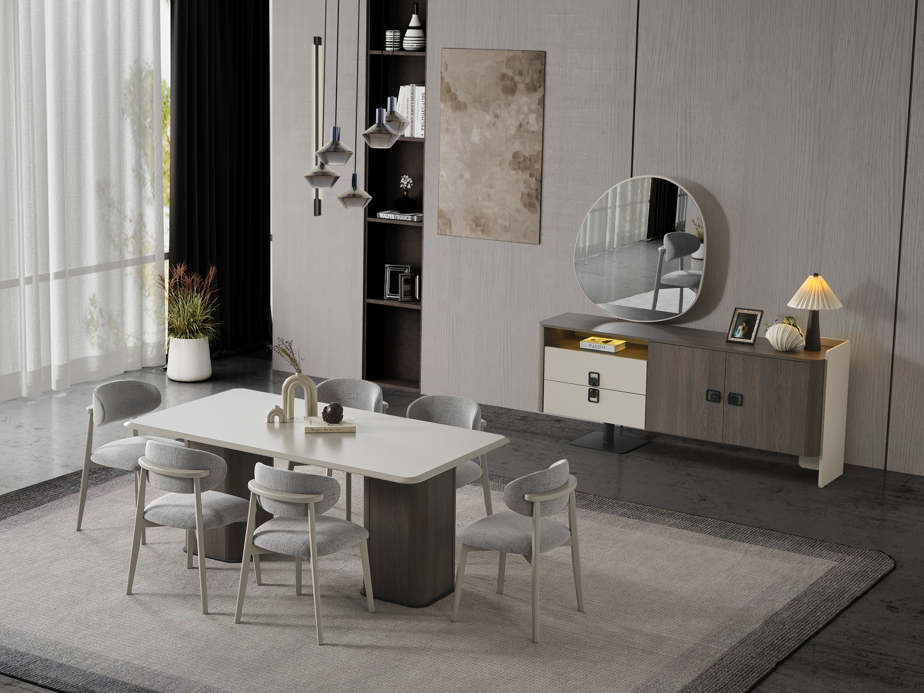 Elegantes Esszimmer-Set aus Holz und Textil in Beige