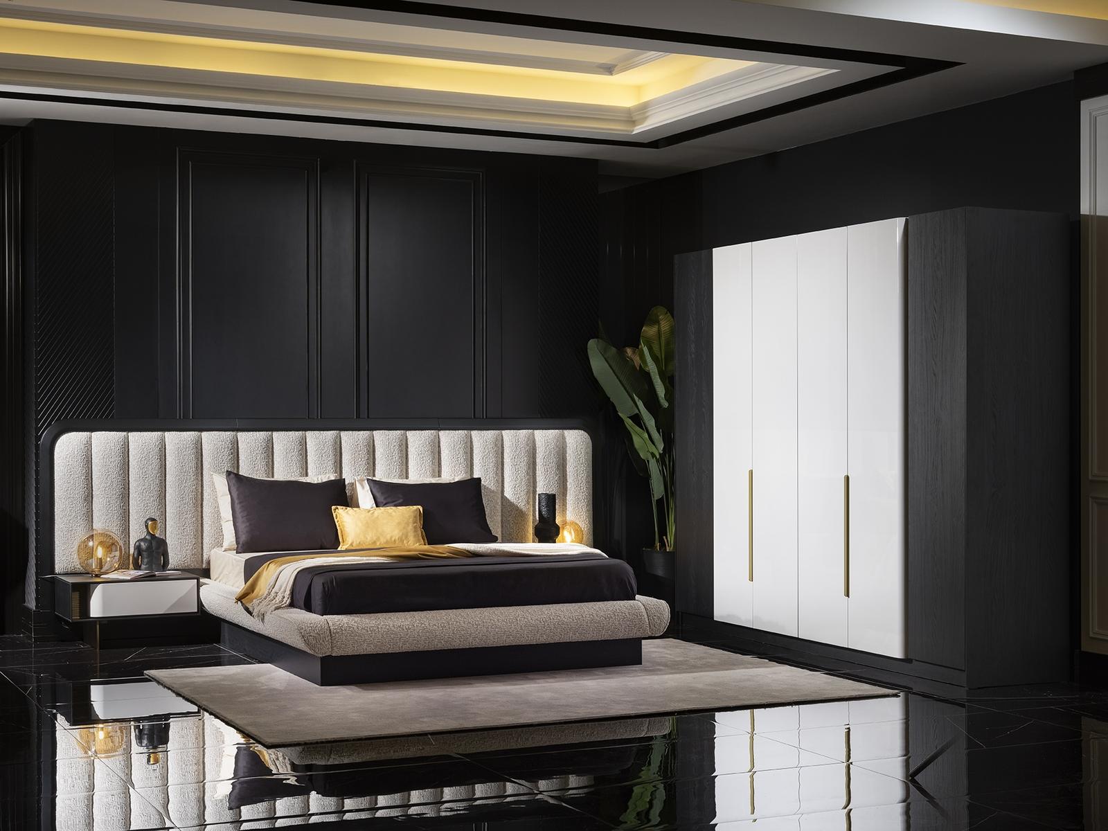 Elegantes schwarzes Schlafzimmer-Set aus Holz mit modernem Design