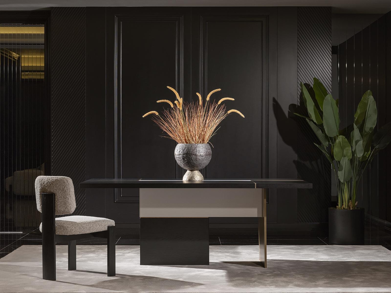 7-tlg. Esszimmer Set Schwarz Holz/Textil modern elegant