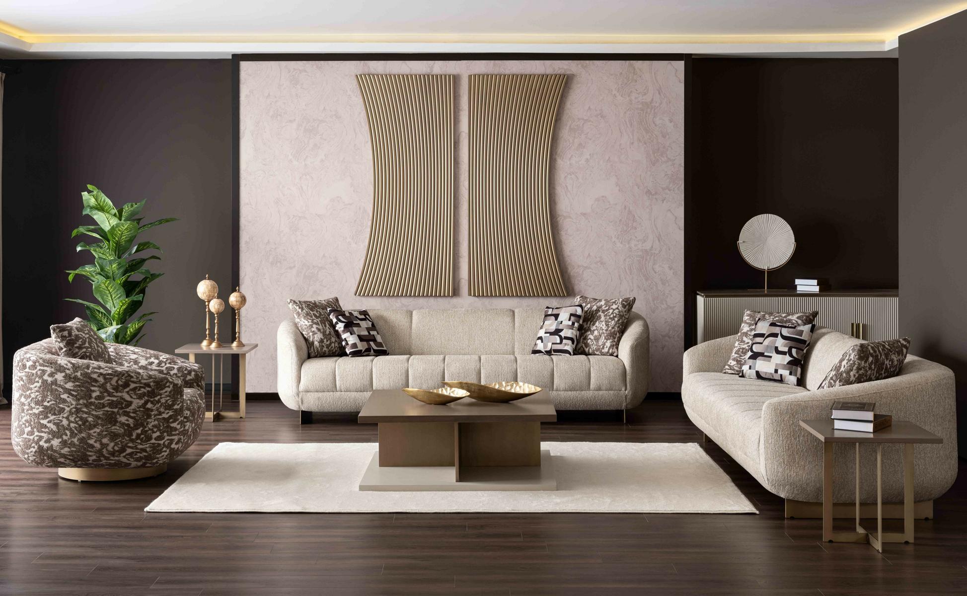 3+3+1 Sitzer, Couchtisch & 2 Beistelltische – Wohnzimmer-Komplettset