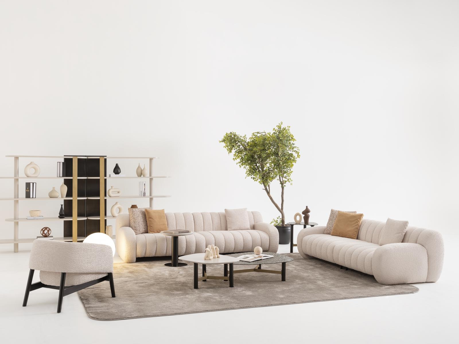 Moderner Wohnzimmer Set aus Textil und Holz in Beige