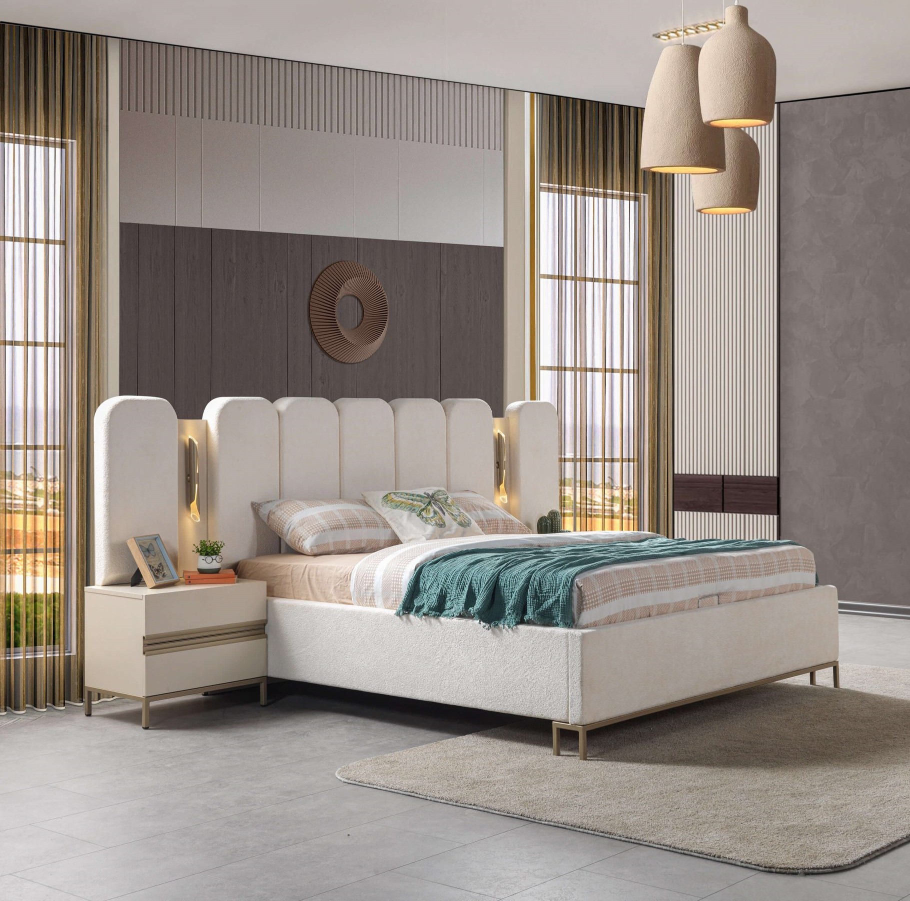 Polsterbett Schlafzimmer mit 2 Nachttischen modern bequem 3tlg Set