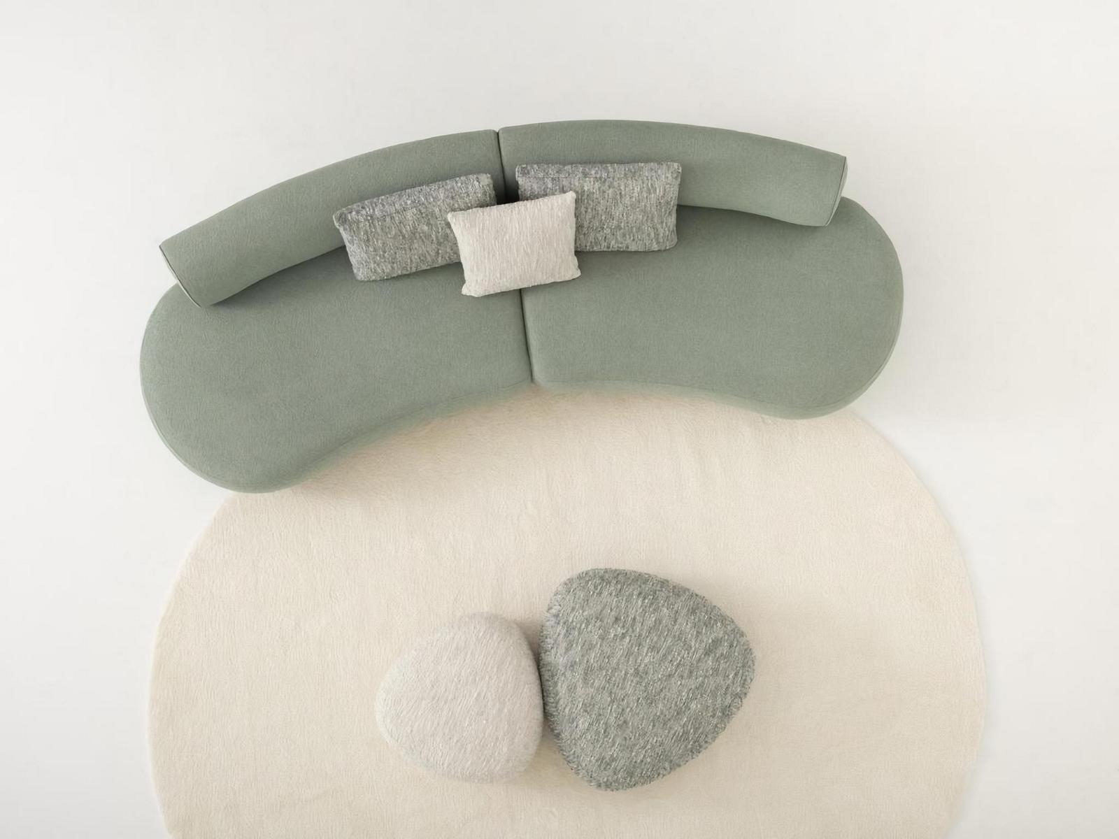 Elegantes grünes Wohnzimmer Set aus Stoff und Holz