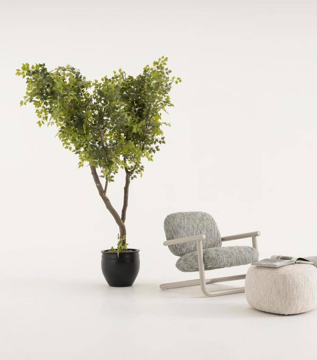 Moderner grauer Stoffsessel mit Metallgestell für Wohnzimmer