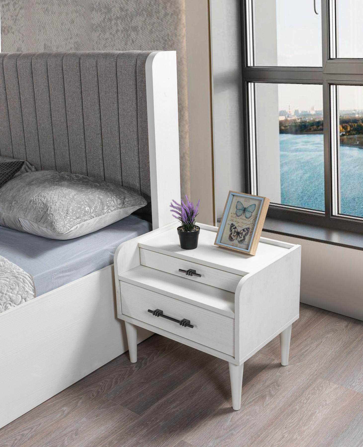 Nachttisch Holz Weiß Schlafzimmer modern kompakt Beistelltisch