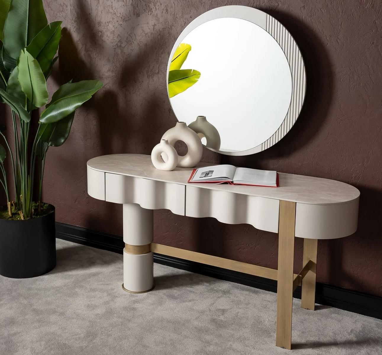 Eleganter Beiger Schminktisch mit Spiegel aus Holz