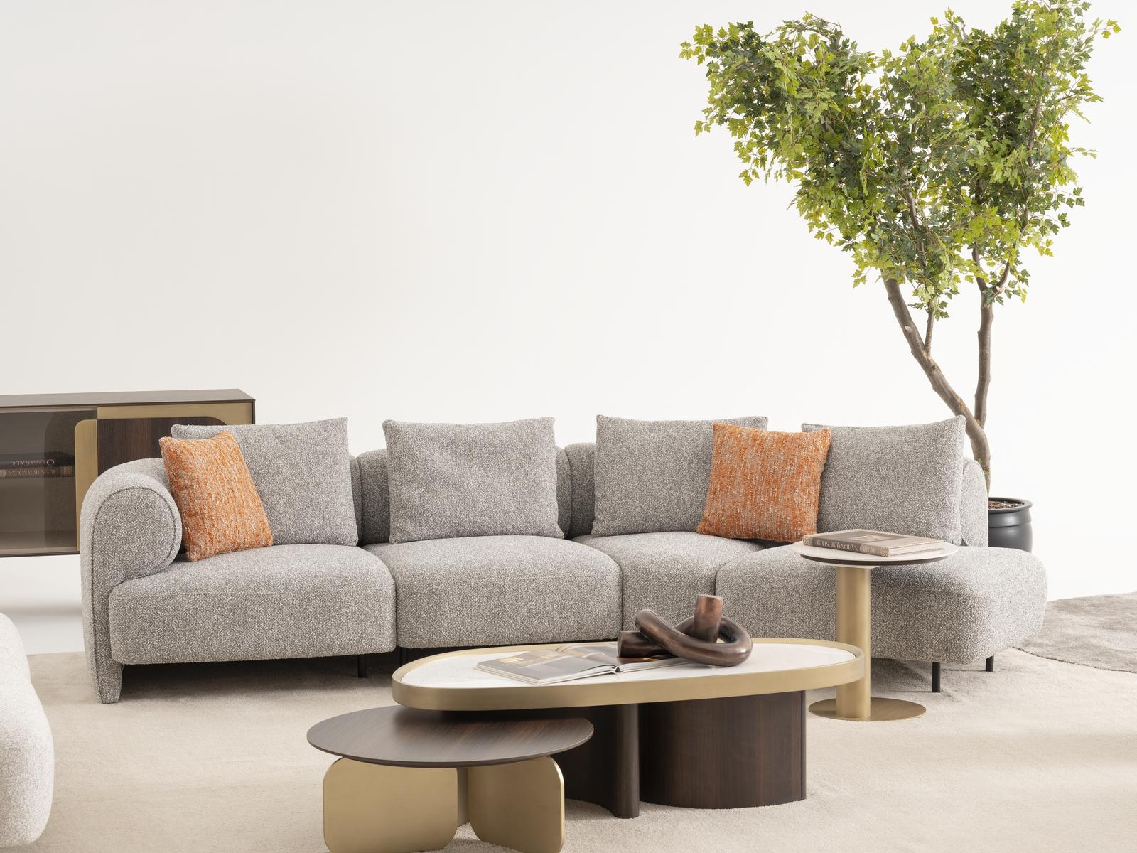 Moderner Wohnzimmer Set aus Stoff und Holz in Grau