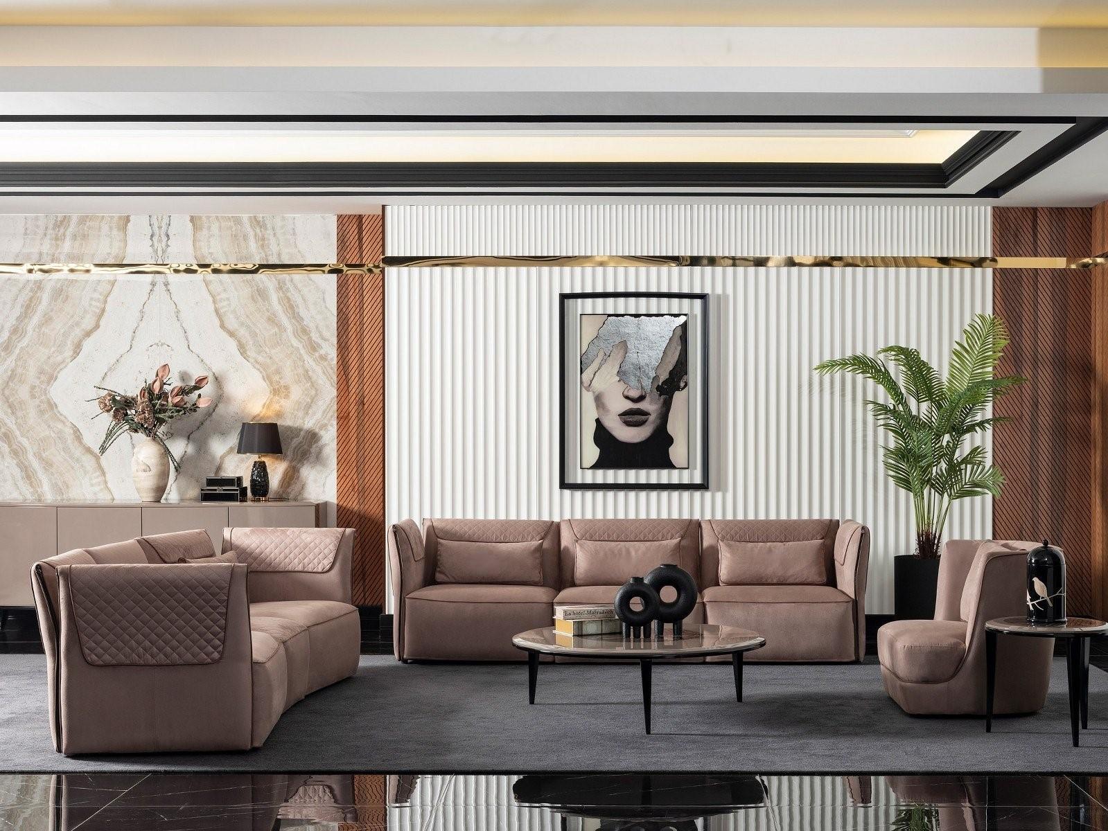 Moderner 3-teiliges Wohnzimmer Set aus Textil in Beige