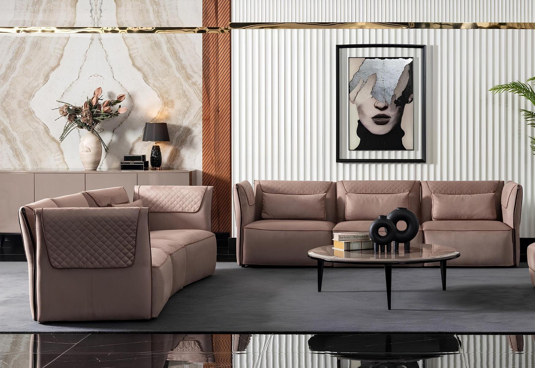 Modernes Wohnzimmer Set aus Textil in Beige