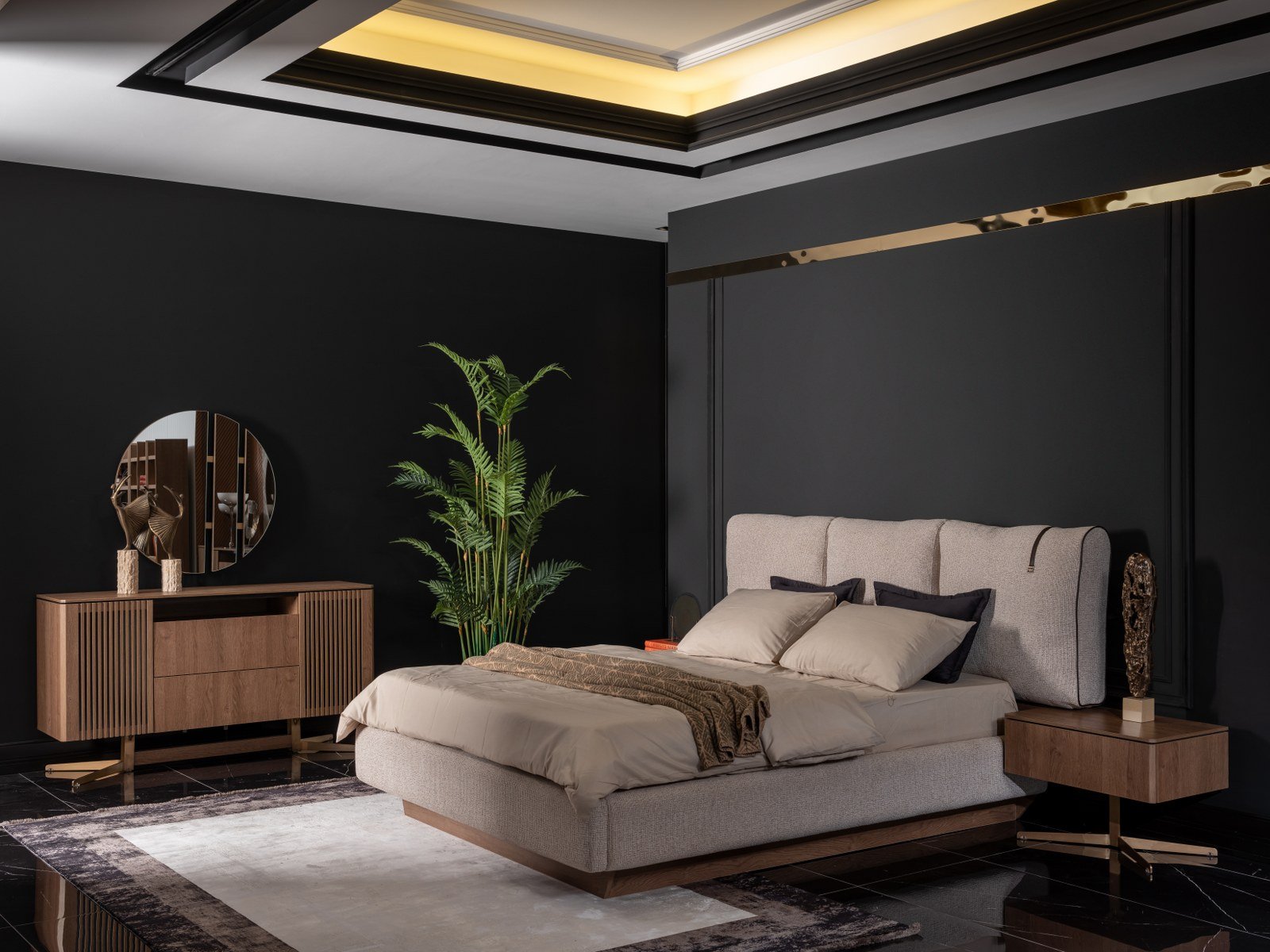 Stilvolles braunes Holz-Möbelset für Schlafzimmer mit Bett