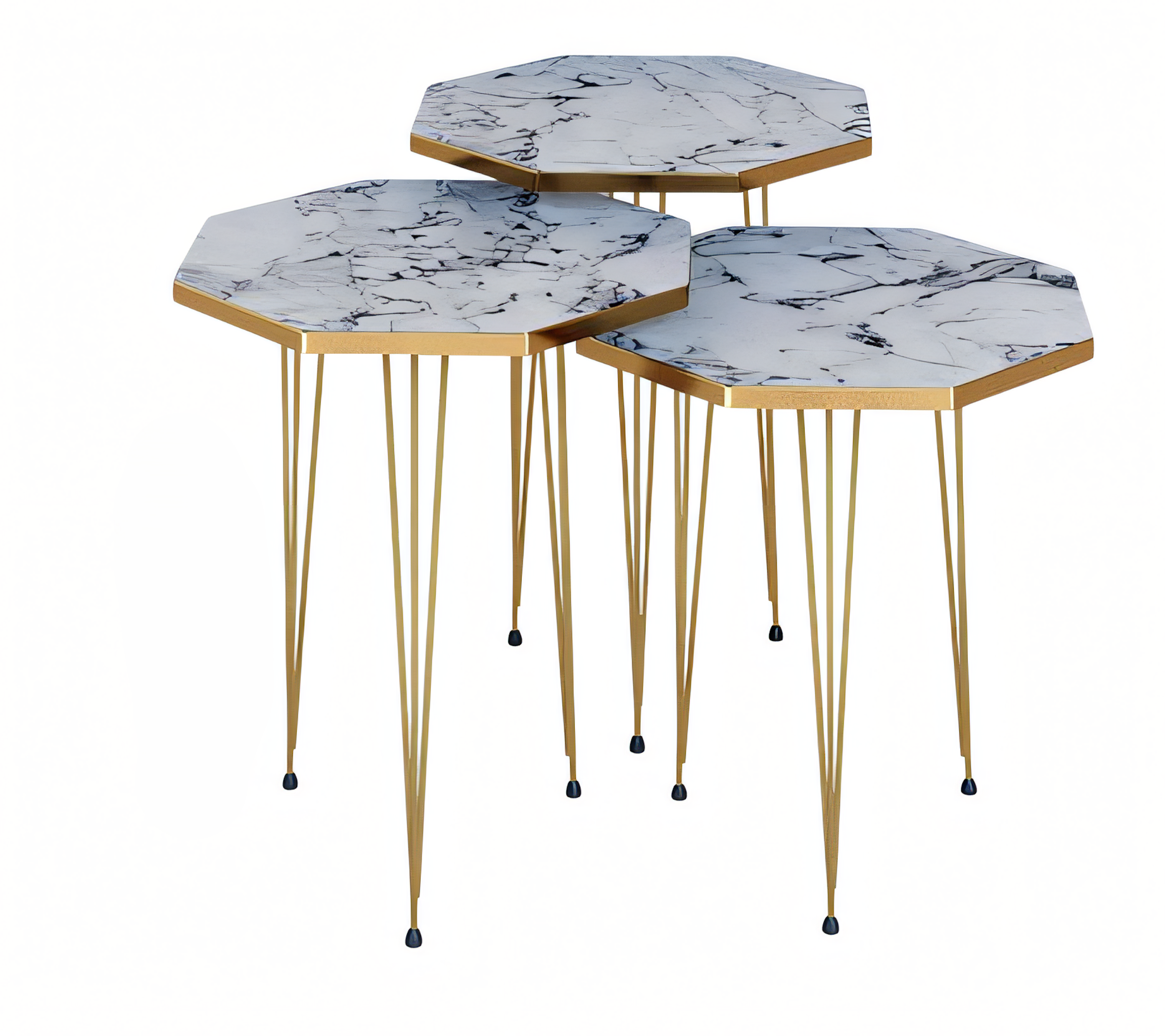 Elegantes weißes Couchtisch-Set aus Metall im modernen Design