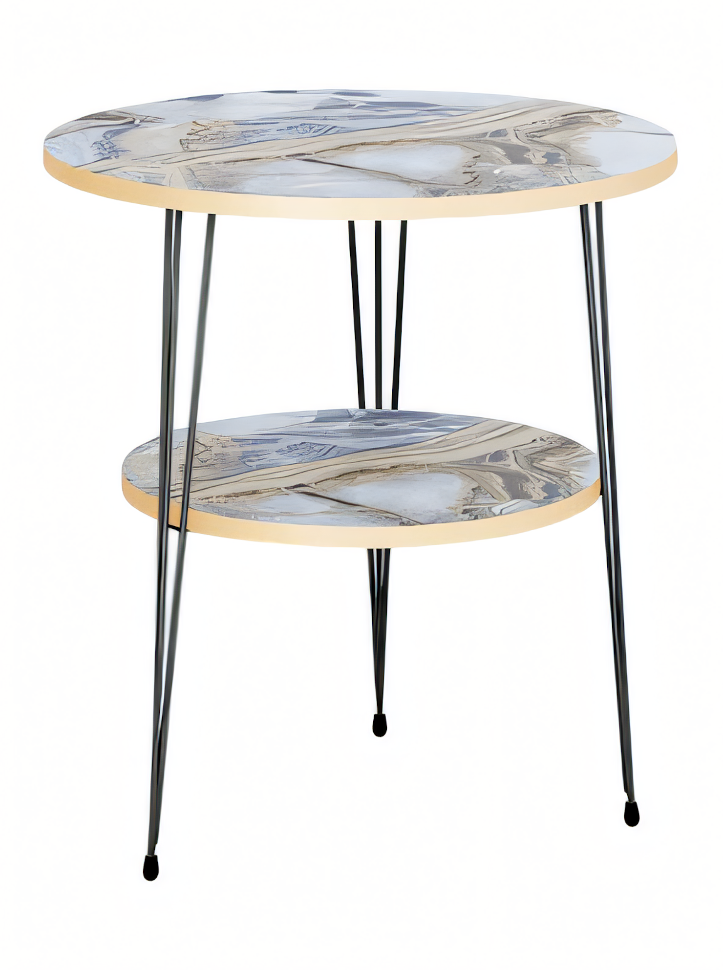 Design Beistelltisch Rund 2-Ebenen Marmor-Optik Blau-Grau