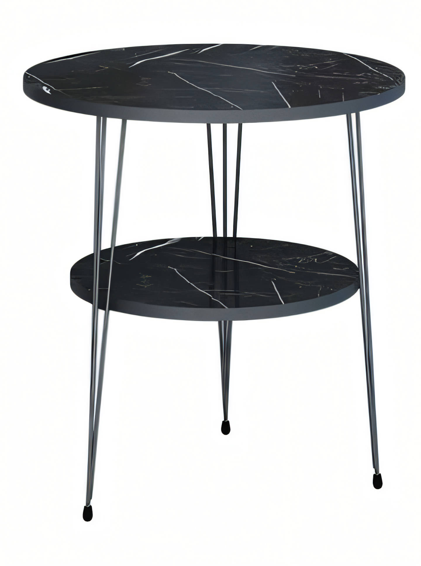 Design Beistelltisch 2-Etagen Marmor-Optik Schwarz Rund