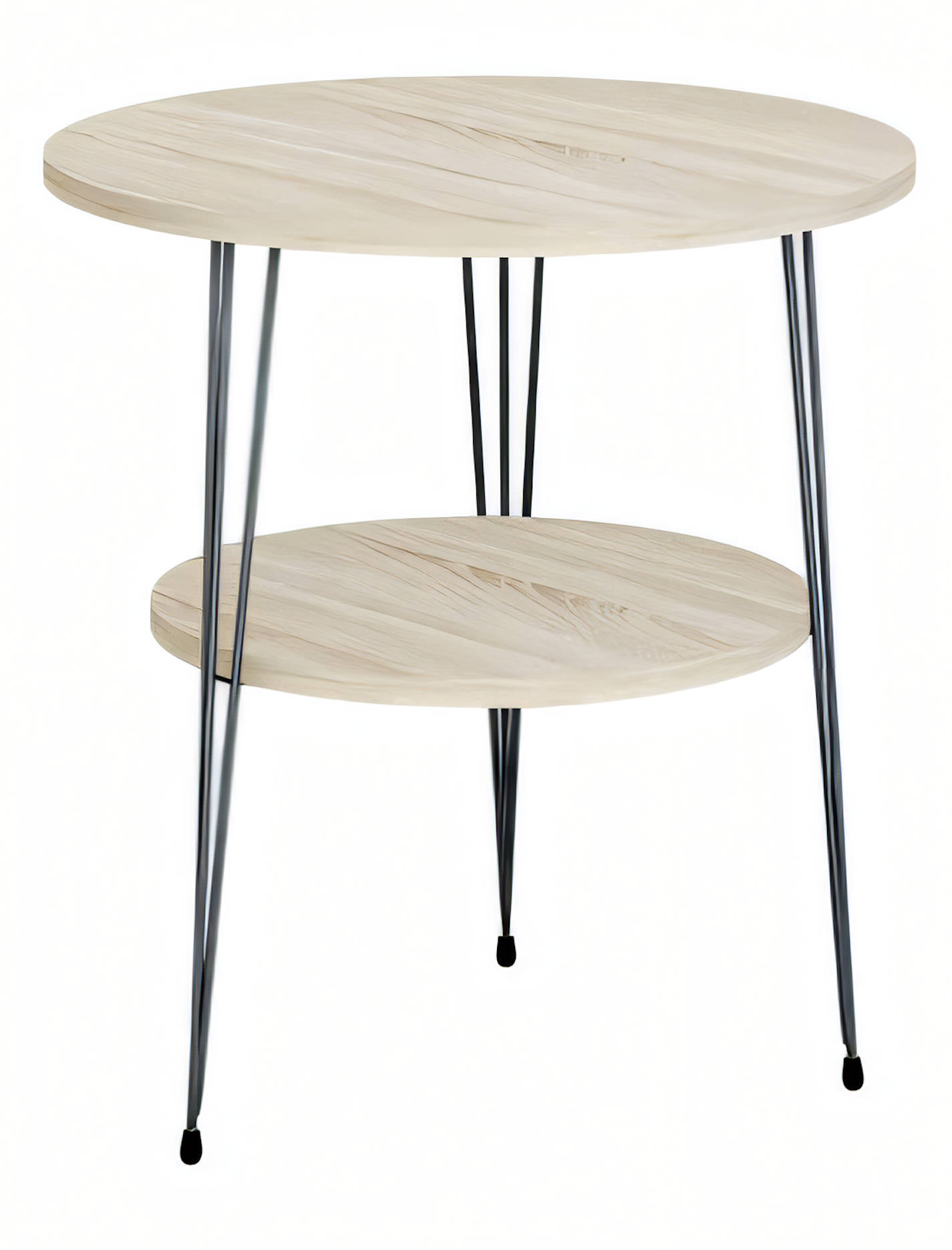 Design Beistelltisch Rund 2-Ebenen Holz-Optik Hell