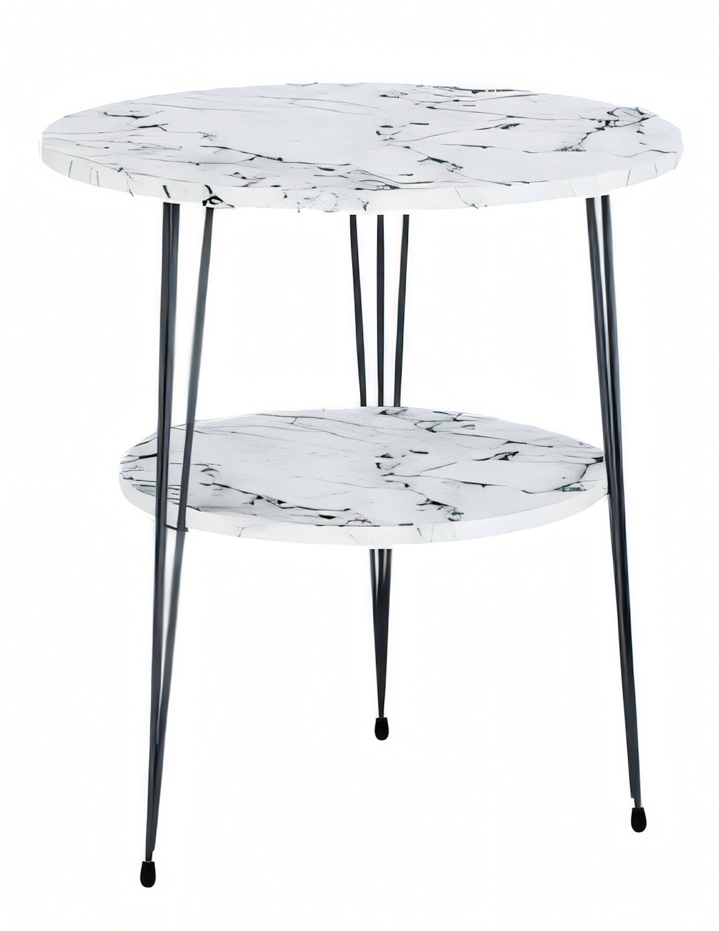 Design Beistelltisch 2-Etagen Marmor-Optik Weiß Rund