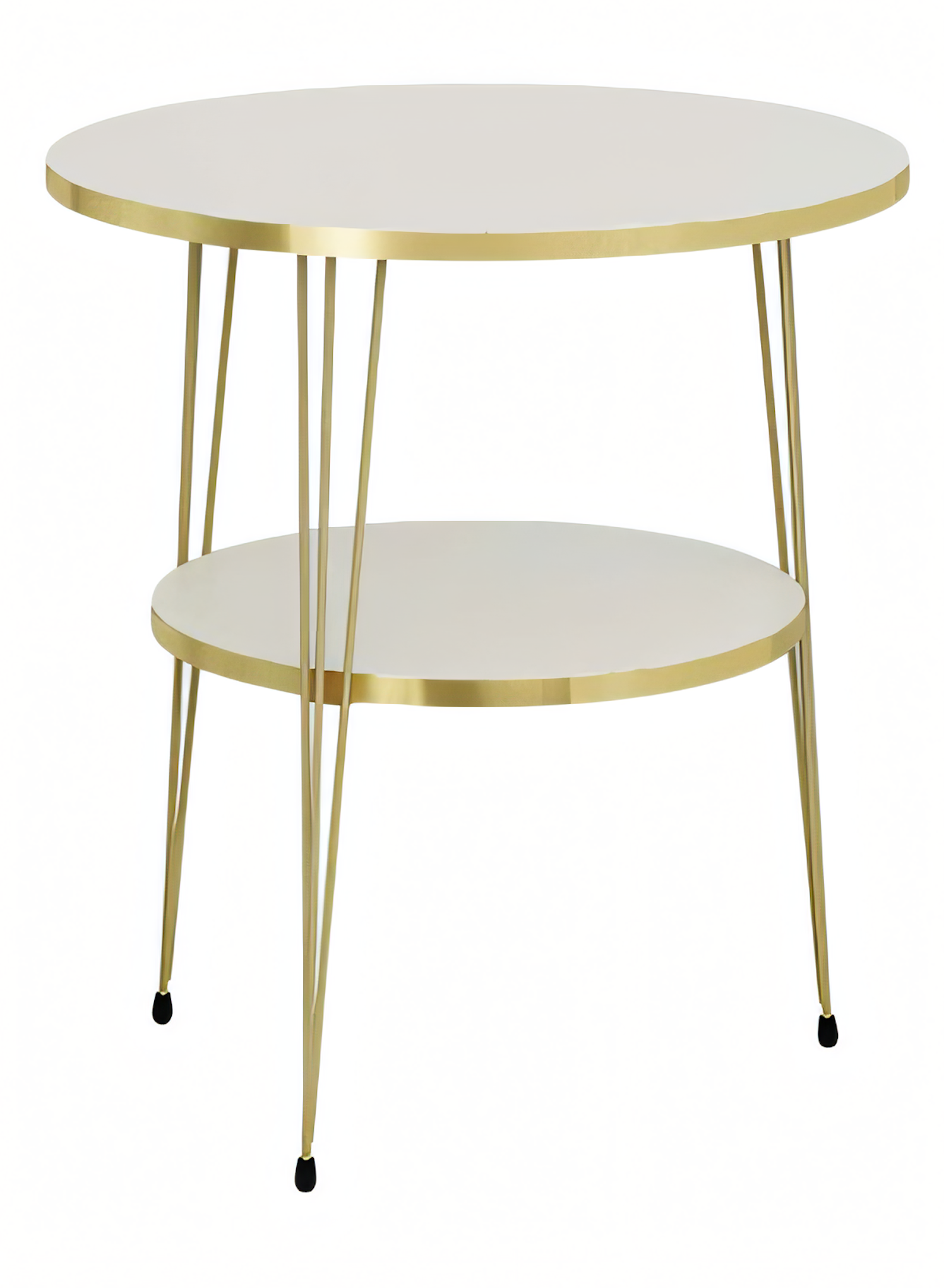 Luxus Beistelltisch Rund 2-Ebenen Weiß mit Gold-Dekor