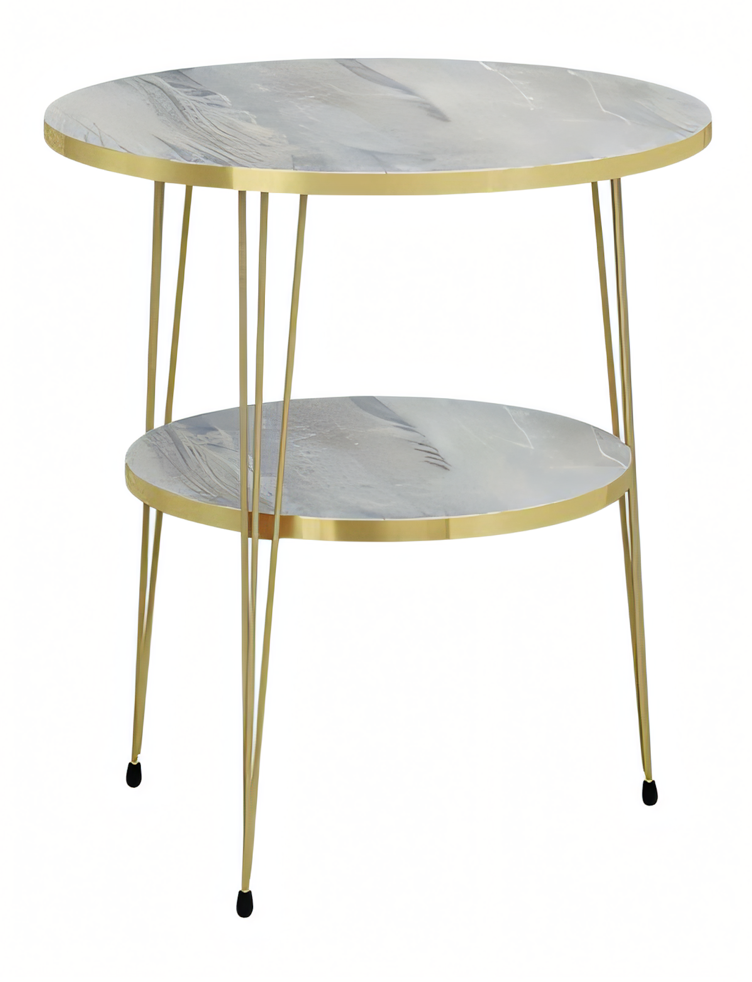 Luxus Beistelltisch Rund Marmor-Optik Weiß & Gold 2 Ebenen