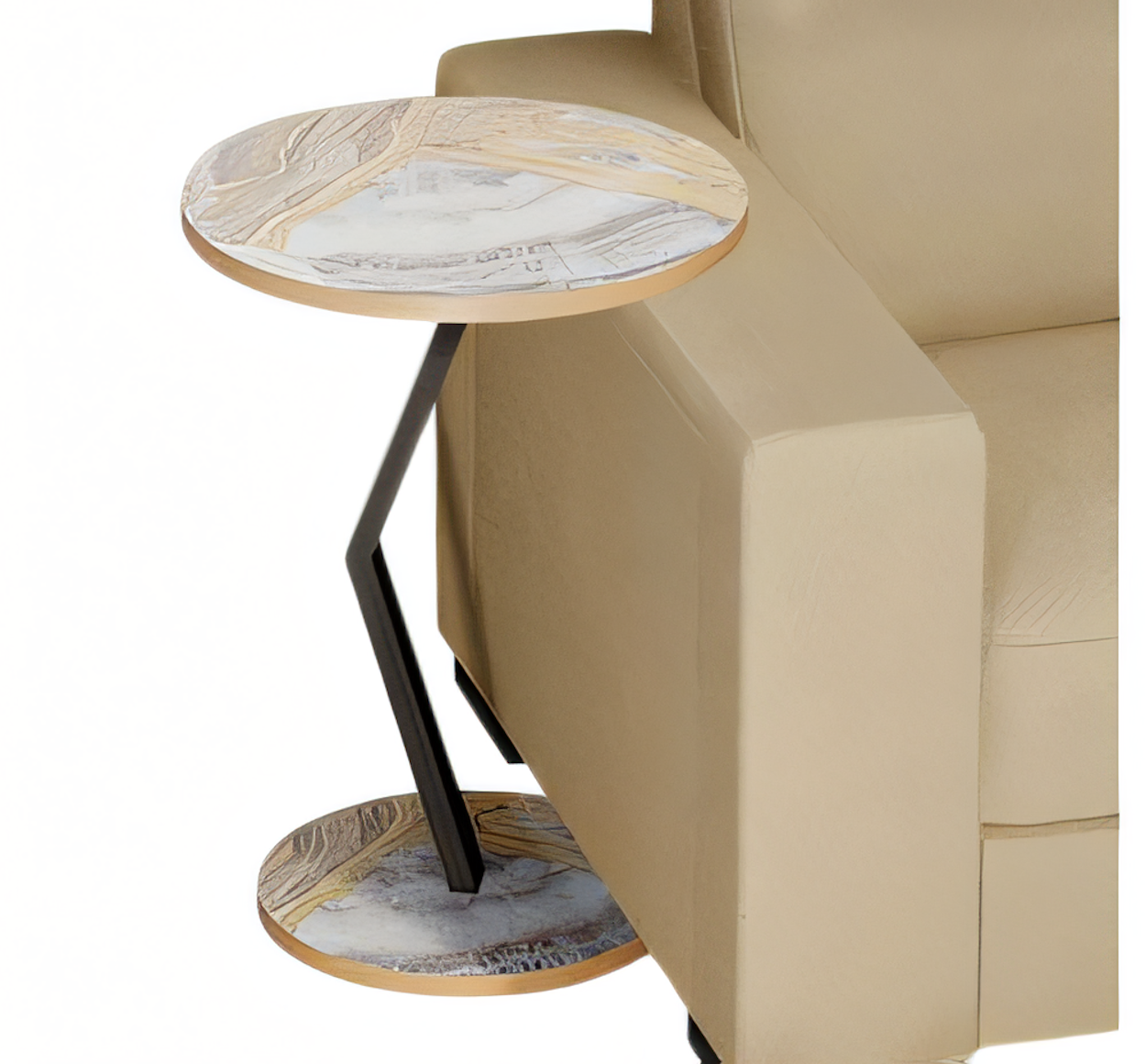 Design Beistelltisch C-Form Marmor-Optik mit Goldrand