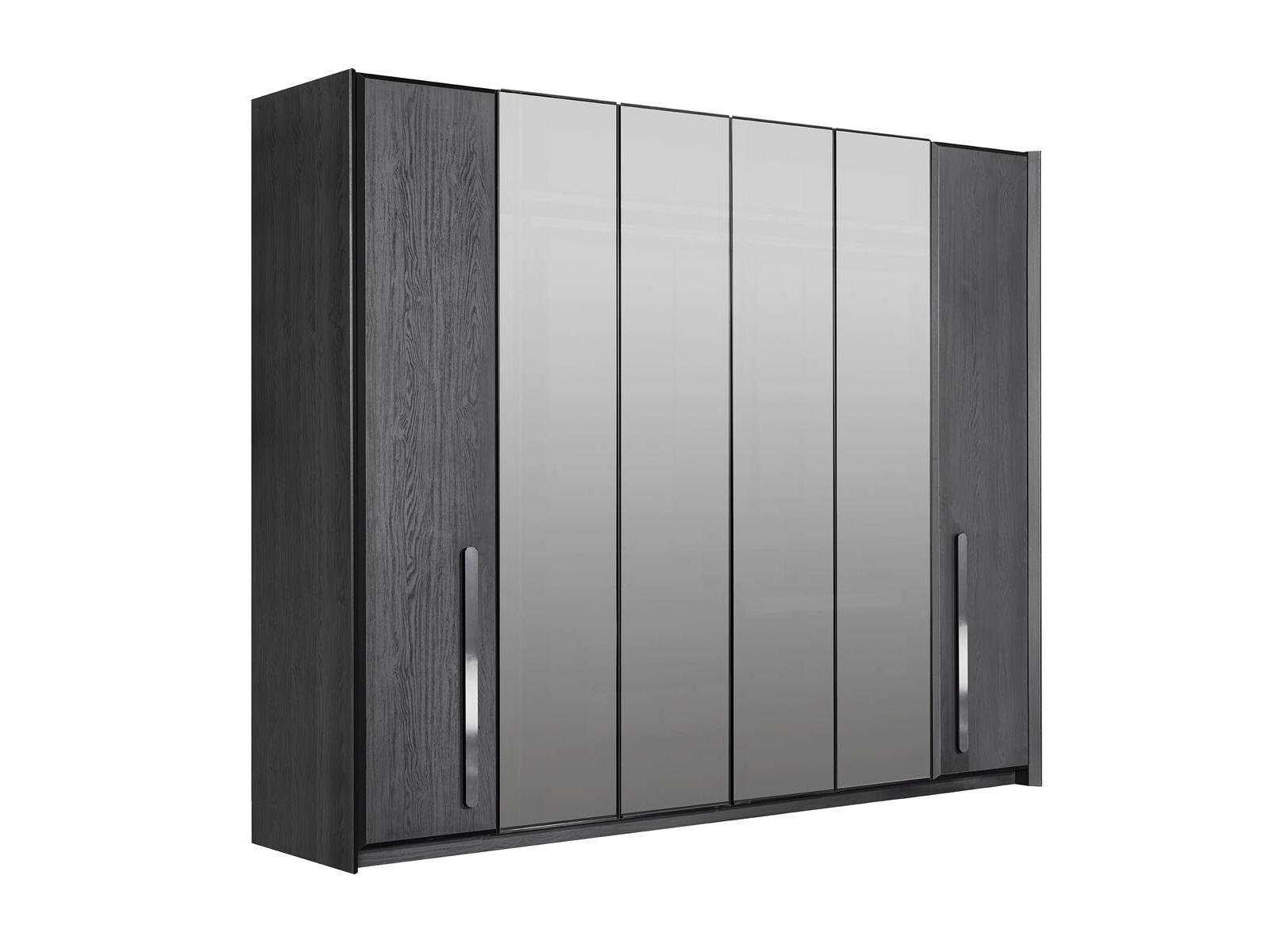 Grauer moderner Kleiderschrank aus Holz mit Glas